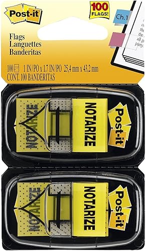 Post-it  Banderas de mensaje, "Notarize", amarillas, dos dispensadores de 50 banderas por paquete -- Se venden en 2 paquetes de - 100 -  - Total de