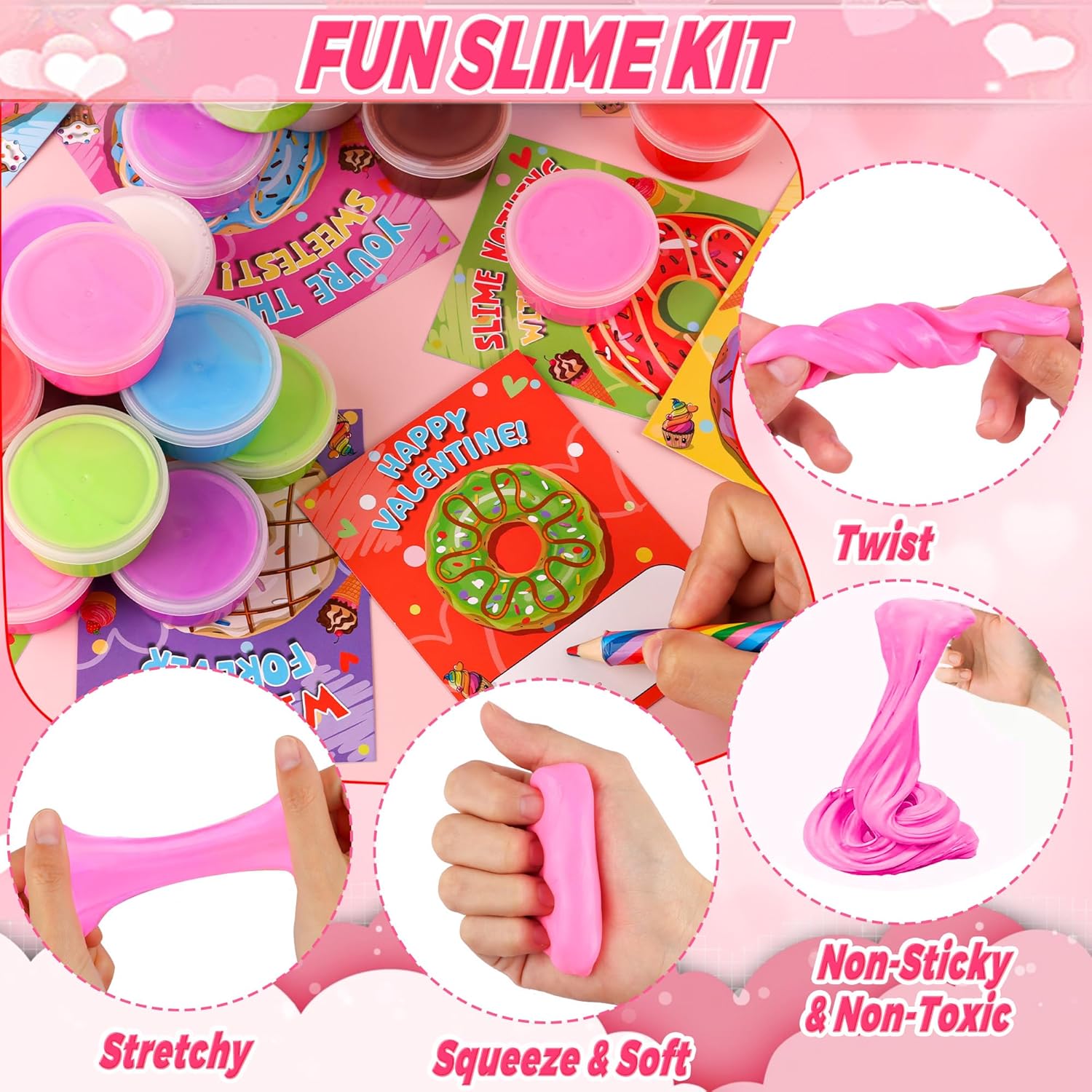28 Pack Valentines Day Gifts for Kids Classroom, Valentines Cards with Butter Slime, Classroom Exchange Gifts, Valentines School Party Favors for Boys Girls Toddlers