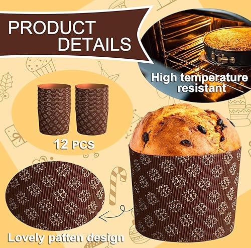 Miniatura 2 de Molde de papel para panettone, 12 piezas de moldes de paska para pan de Pascua, moldes de papel Kulich, moldes de pan de Pascua, panettone panettone