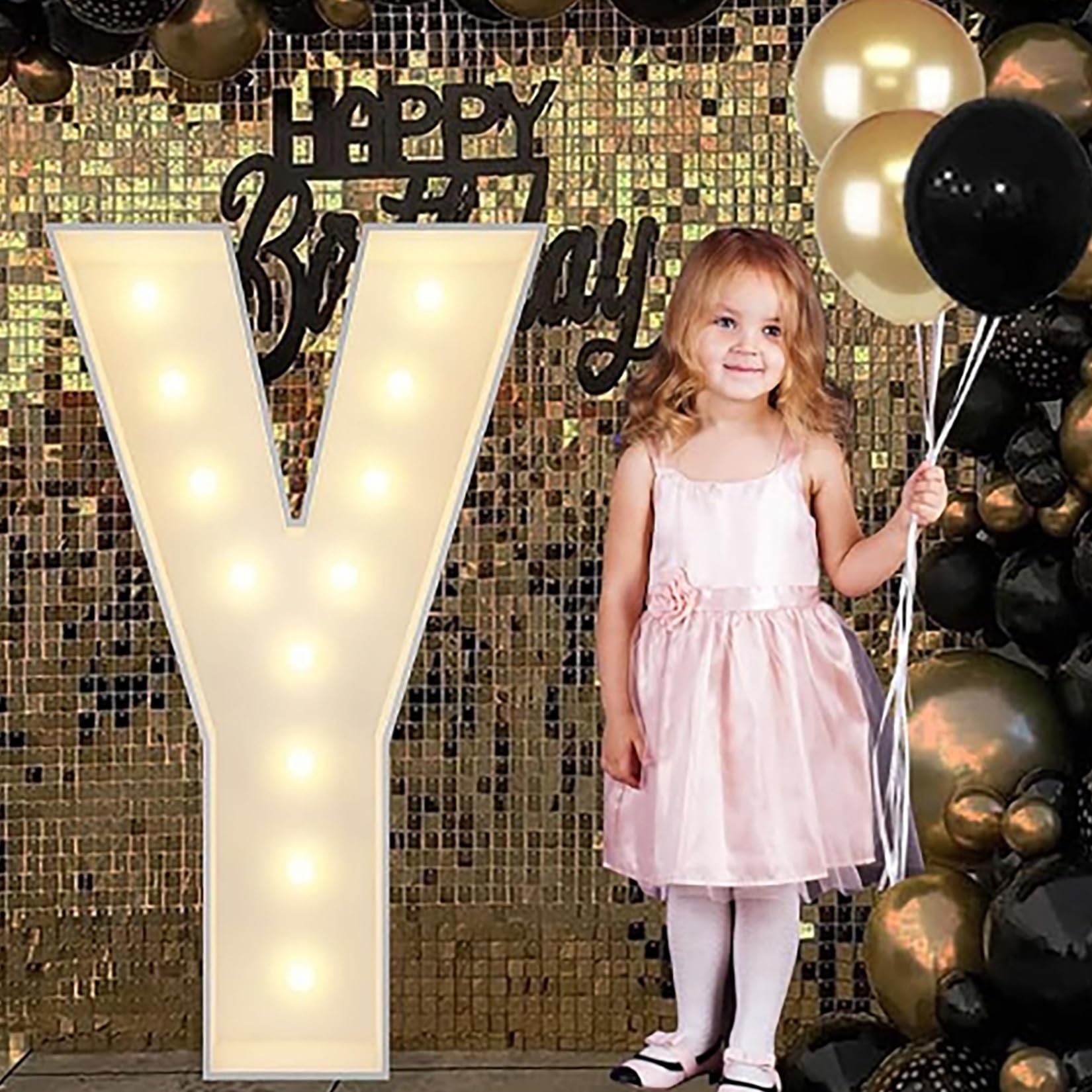 Alphabet LED Lights, 4ft Large Marquee Cardboard Letters For Birthday, Graduation Decorations Wedding Home Decoration(Y,70cm/2.3ft)