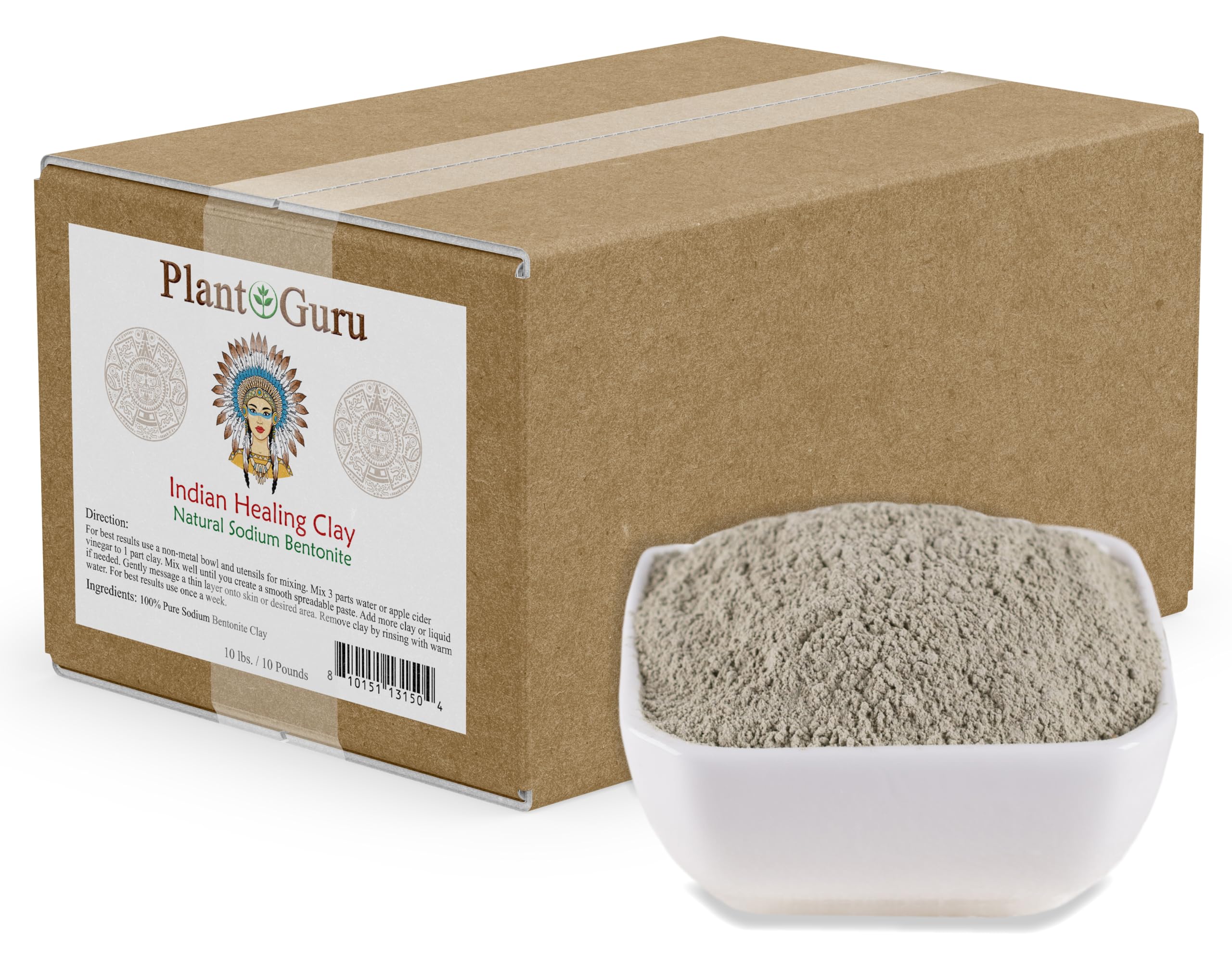 Plant Guru Sodium Bentonite Clay Powder 10 lbs. Bulk Wholesale 100% Natural Indian Healing Clay - Deep Pore Cleansing Facial And Body Mask - Detox Clay for Face, Hair, Acne, and Bath.