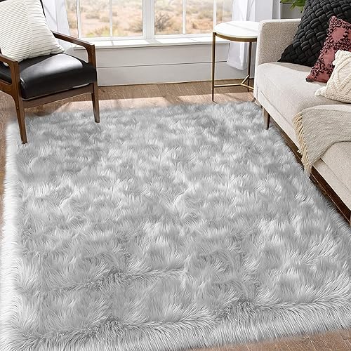 Miniatura 182 de Goolela Alfombra de piel sintética blanca de 2 x 6 pies, alfombra rectangular de piel de oveja sintética para dormitorio, mullida y mullida Blanco