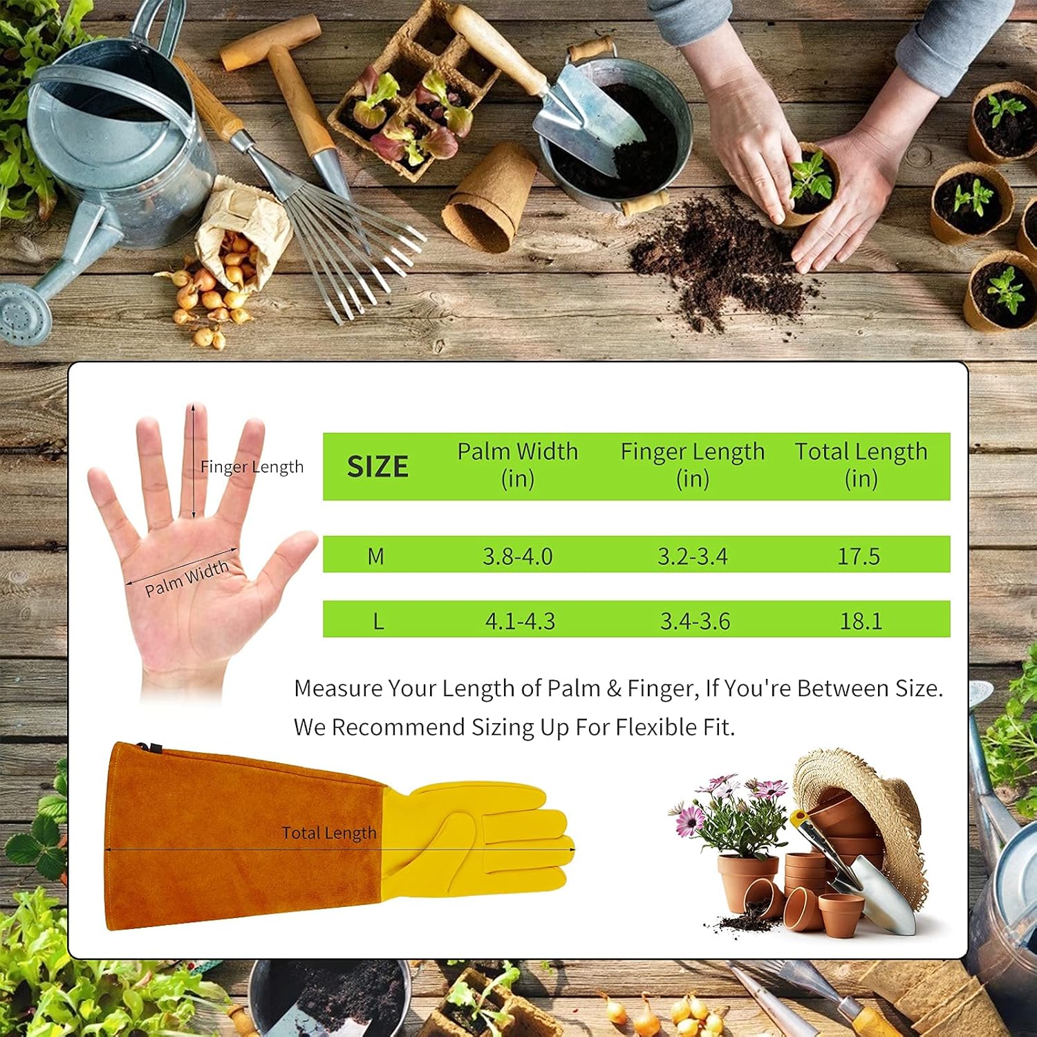 Gardening Gloves for Men & Women, Rose Pruning Gloves, Adjustable Cuff - Long Thorn Proof Gardening Gloves, Garden Gifts & Tools for Gardener, Breathable Leather Garden Gloves, Long Yard Work Gloves : Everything Else