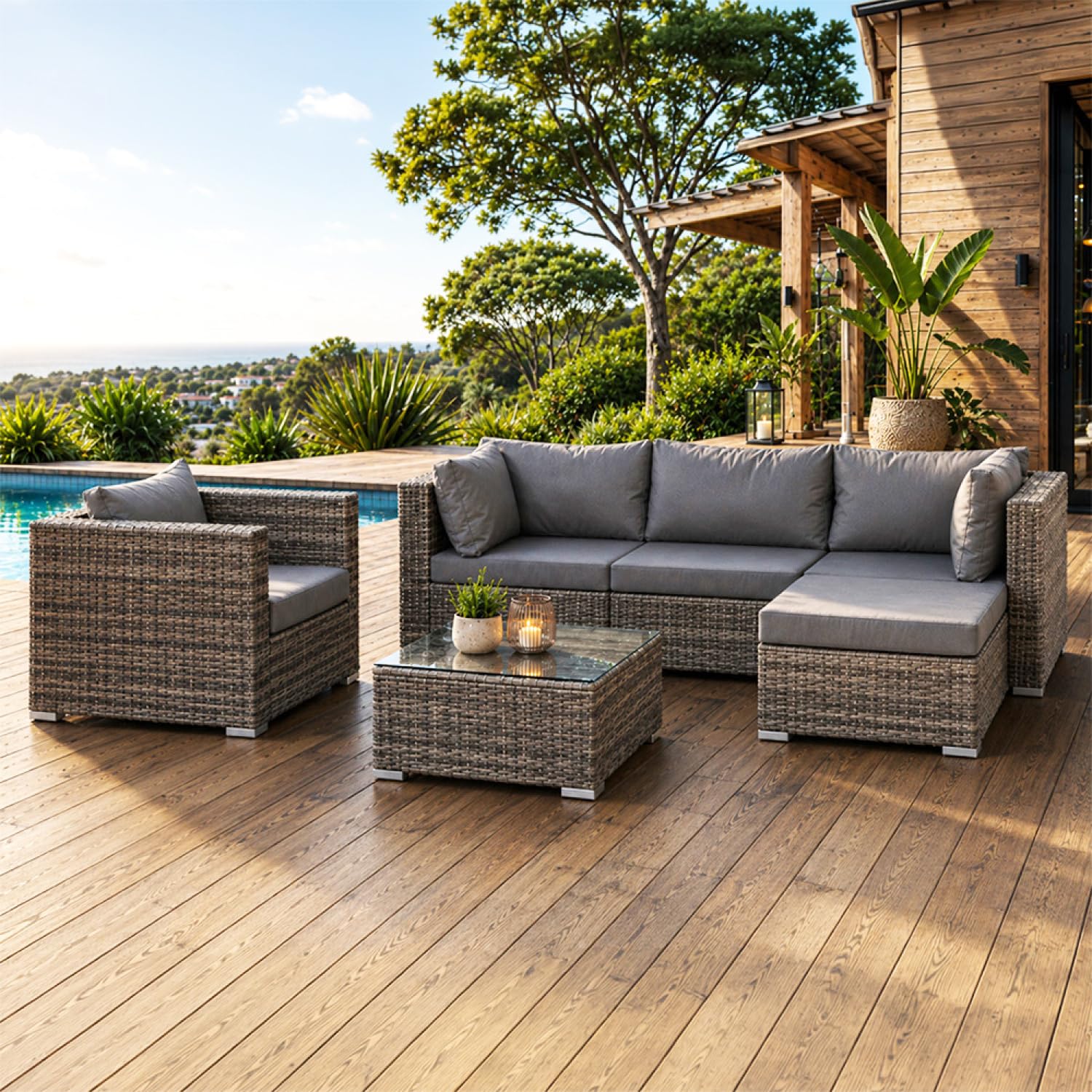 CONCEPT USINE Salon de Jardin Modulable PEANA 5 Places Résine Gris