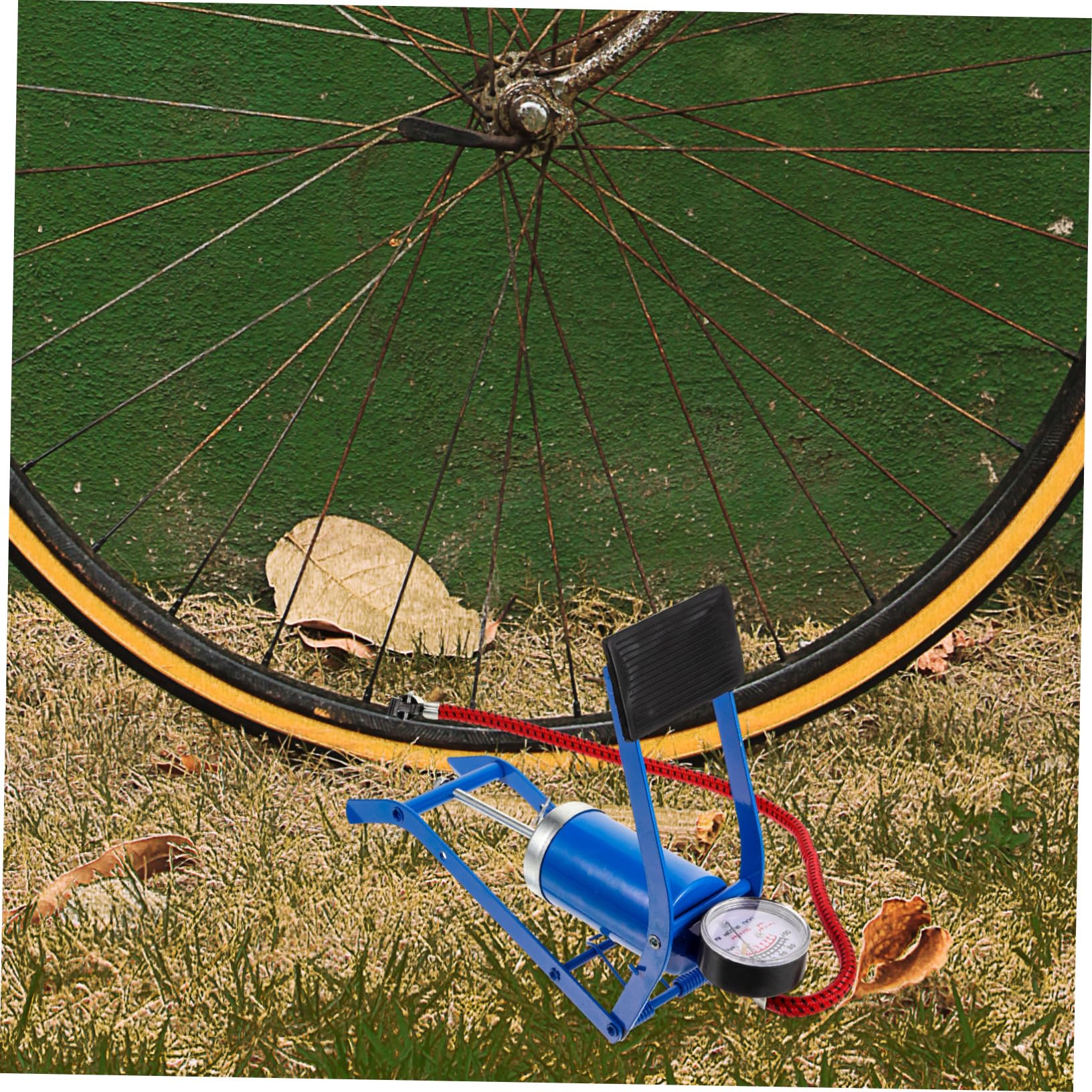 Toddmomy Fahrradluftpumpe Hochdruck Fußpumpe Luftpumpe für Bike Auto Ball Fußpedal mit Barometer Rot
