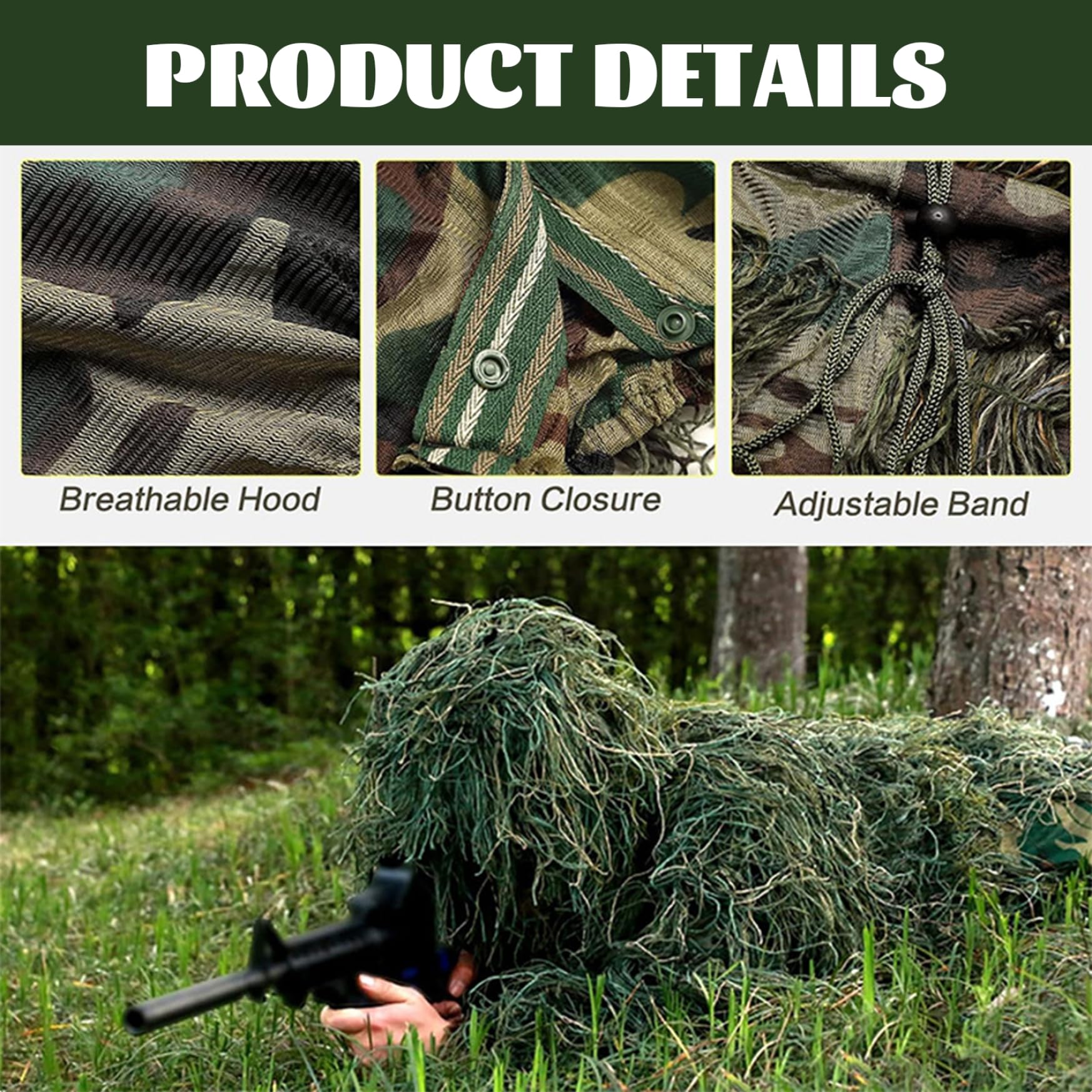 Costume Ghillie, 5 pièces/Ensemble, Costume de Gorille léger, Gilly Confortable, vêtements de Chasse Camouflage 3D, vêtements Chasse Camouflage, Ghillie Classique pour Enfants, Adultes