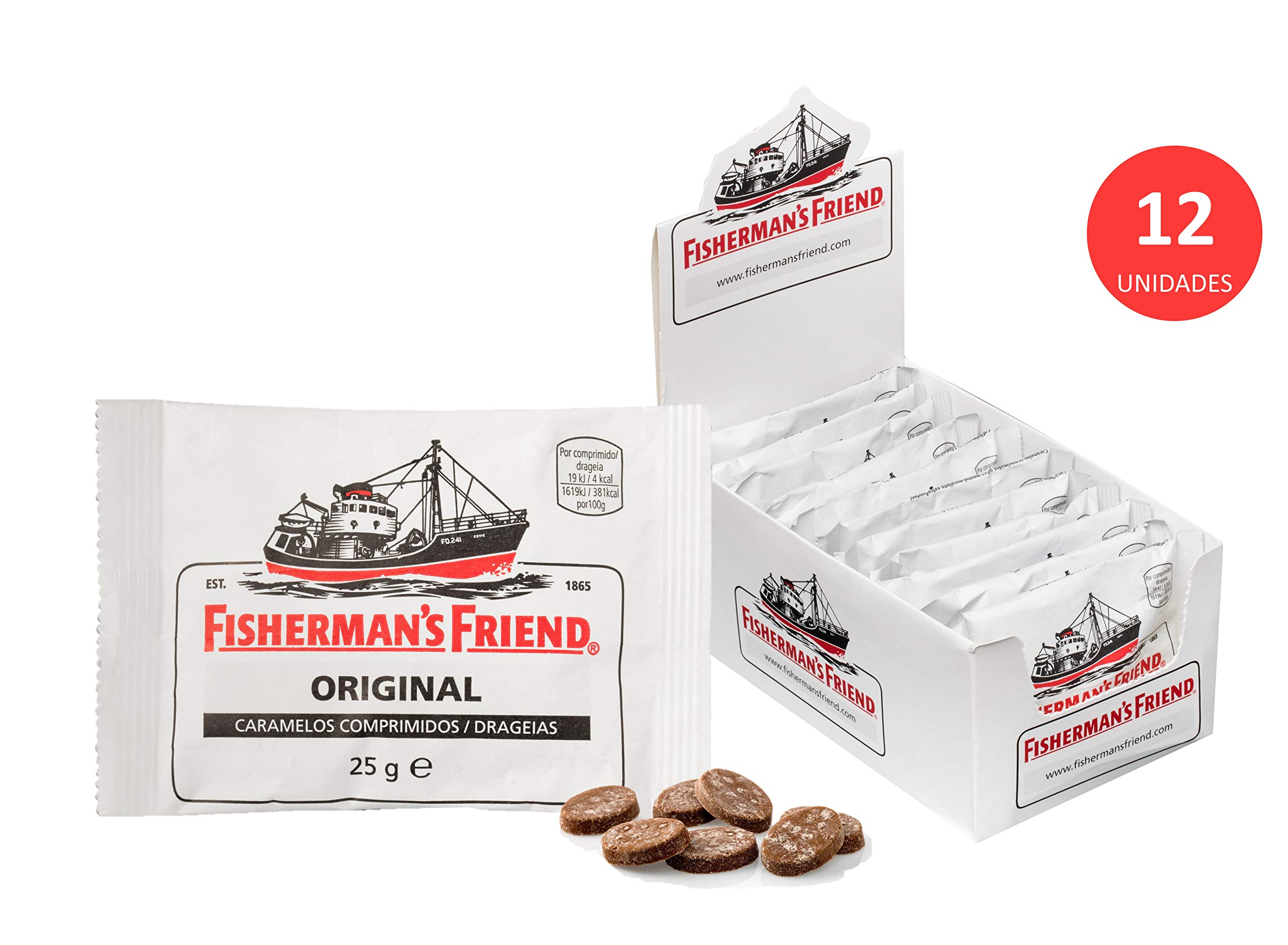 Fisherman's Friend Original, Caramelo Comprimido Eucalipto y Mentol - 12 unidades de 25 gr/ud
