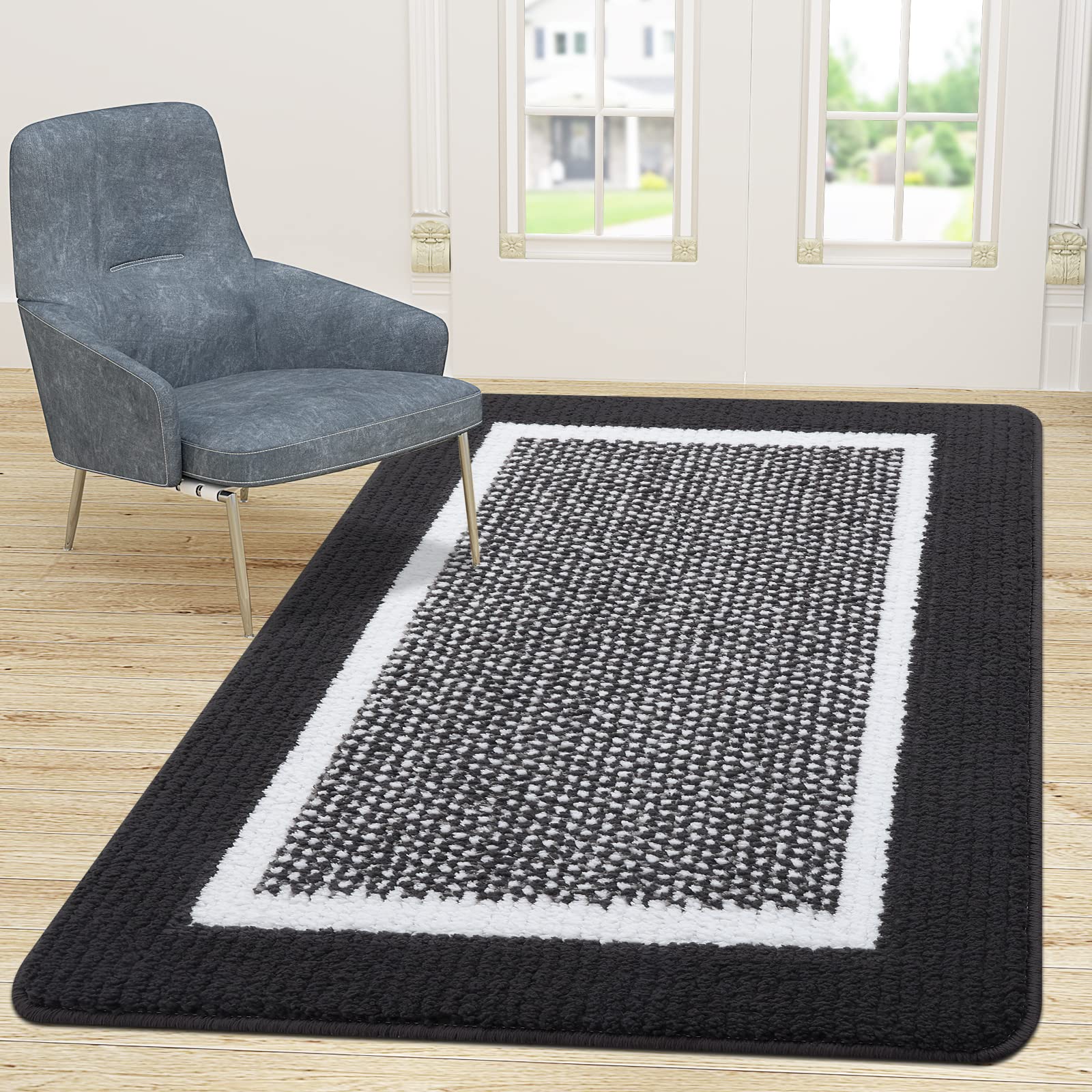 Colorxy Indoor Door Mat, Non-Slip Absorbent Resist Dirt Entrance Mat, Sturdy Low-Profile Inside Floor Carpet Mats, Washable Front Entry Doormats for Entryway, 71''x47'', Dark Grey