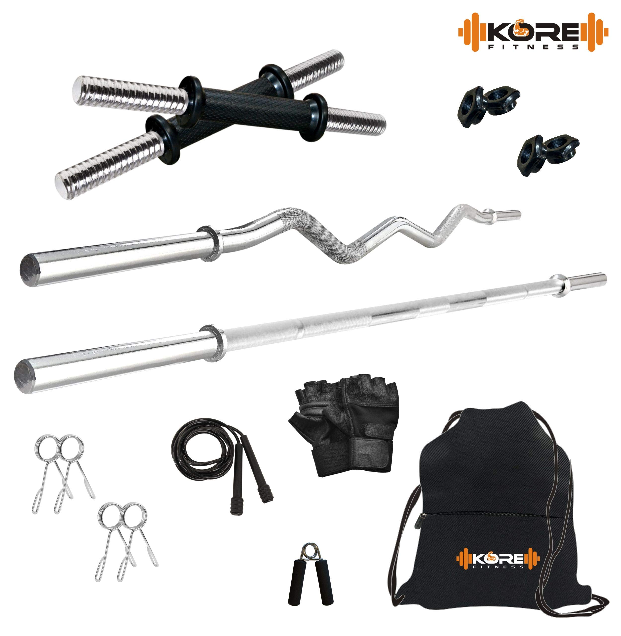 Kore 5 Ft Plain Rod + 3 Ft Curl Rod Chrome Plated and One Pair of Dumbell Rods (14 inches) with Gym Accessories (B089DZVRGP) Amazon Price History, Amazon Price Tracker