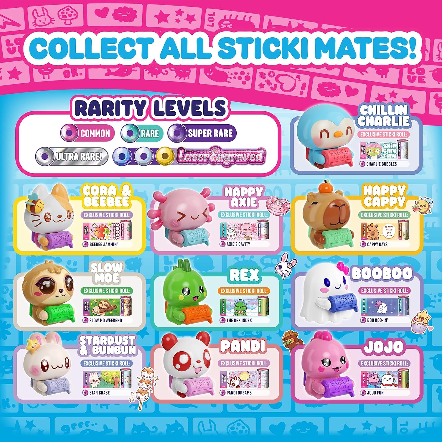 Sticki Rolls® Sticki Mates™ - Collectible Mini Character Sticker Dispenser, Includes 50 Stickers & Backpack Clip image 5