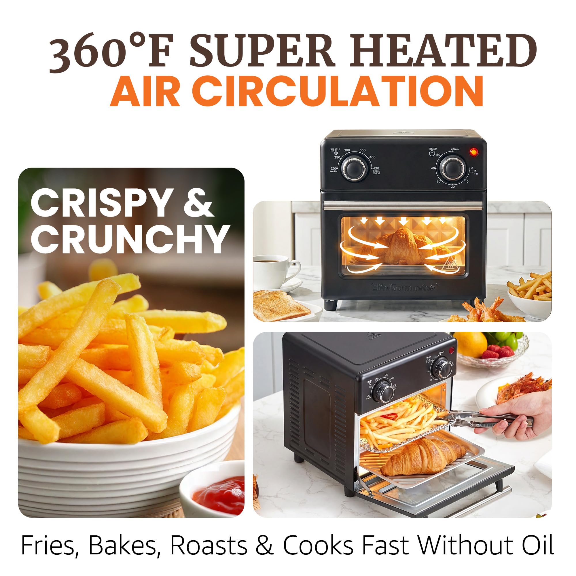 Elite Gourmet 8.5Qt Compact Mini Air Fryer Oven, 800W, Adjustable Controls view 3