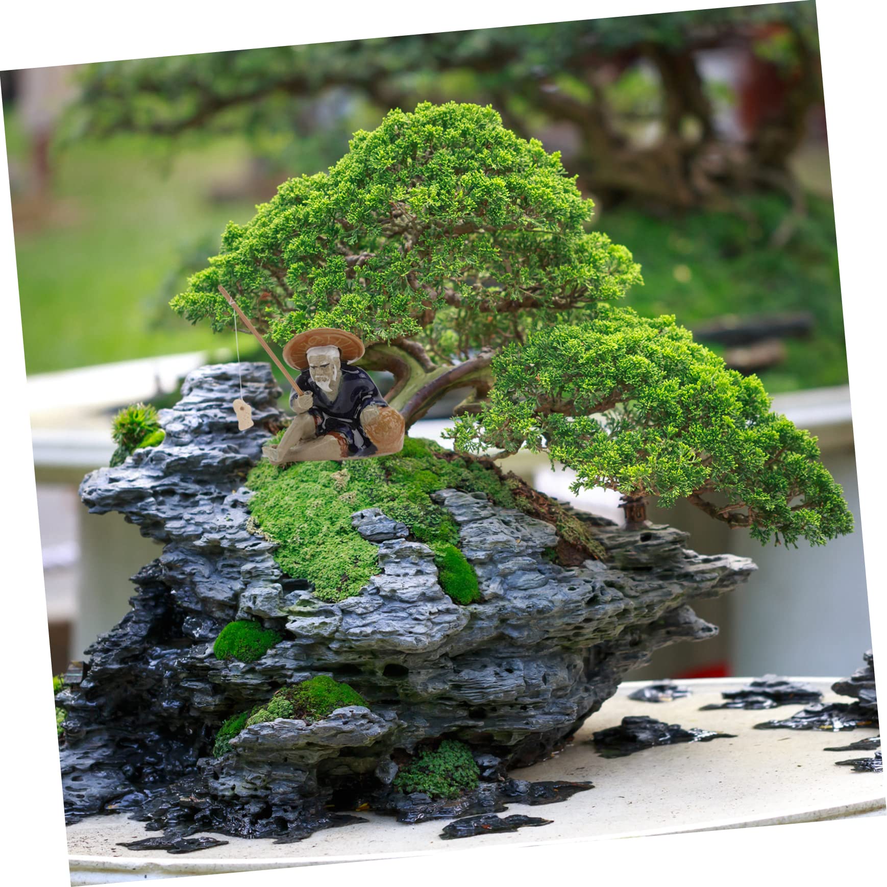 Figurine Céramique Mini Pêcheur - Décoration Pour Jardin, Bonsaï, Rocaille Ou Intérieur - Statuette Décorative Créative