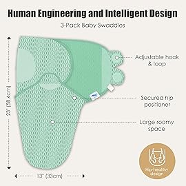 SWEET DOLPHIN 3-Pack Baby Swaddle Sleep Sacks - Newborn Swaddle Blanket with Soft Cotton - Ergonomic Wrap for Boys and Girls, 3-6 Months, Green