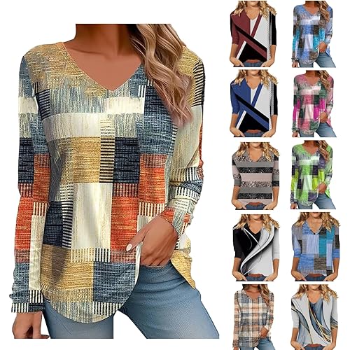 Womens Casual Long Sleeve V Neck Shirts Lightweight Sweatshirts Fashion Tunic Tops with Leggings