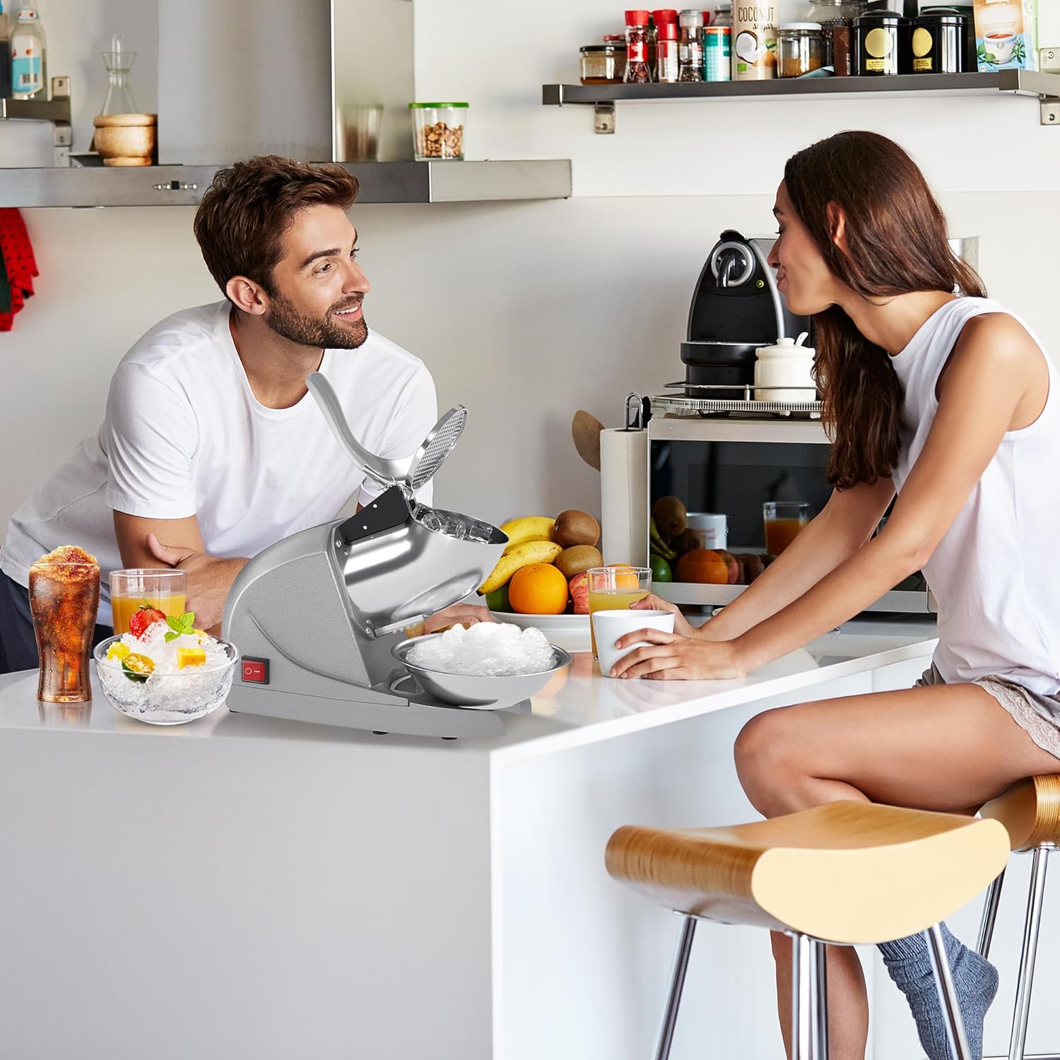 Shaved Ice Machine, Electric 3 Blade Snow Cone Machines, 380W Ice Crusher Machine, 286 lb/hr Ice Crusher, Ice Shaving Machine for Home and Commercial (Silver)