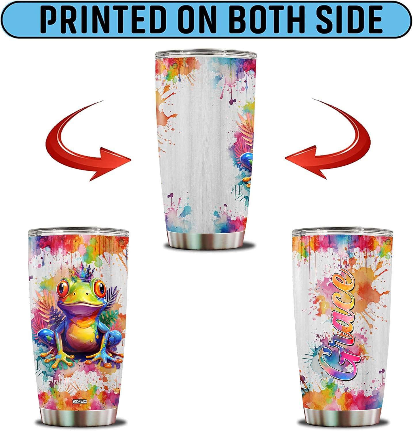 Personalized Frog Tumbler Gifts for Women Watercolor 20oz Insulated Stainless Steel With Lid Coffee Cup Travel Mug Custom Name Gift for Sister Daughter Friends - Image 6