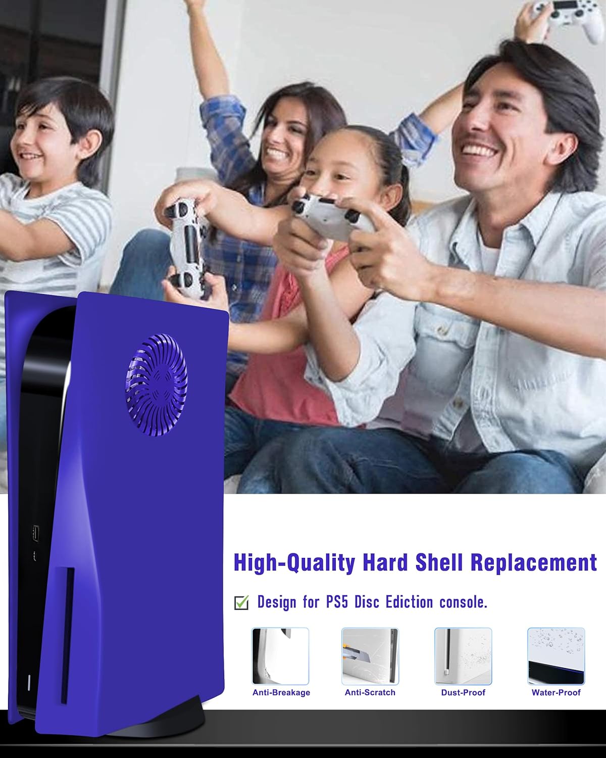 Joso Faceplate for PS5 Disc Edition, Anti-Scratch Dustproof Case Replacement, Cover Skin Fit for PS5 Console (CD-ROM) with Cooling Vent, Plates for PS5 Accessories, Easy Installation - Purple
