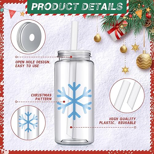 Miniatura 2 de Layhit 20 vasos reutilizables de Navidad a granel de 13.5 onzas, tarros de plástico Mason con tapas y pajitas, vaso de Navidad para niños y adultos,