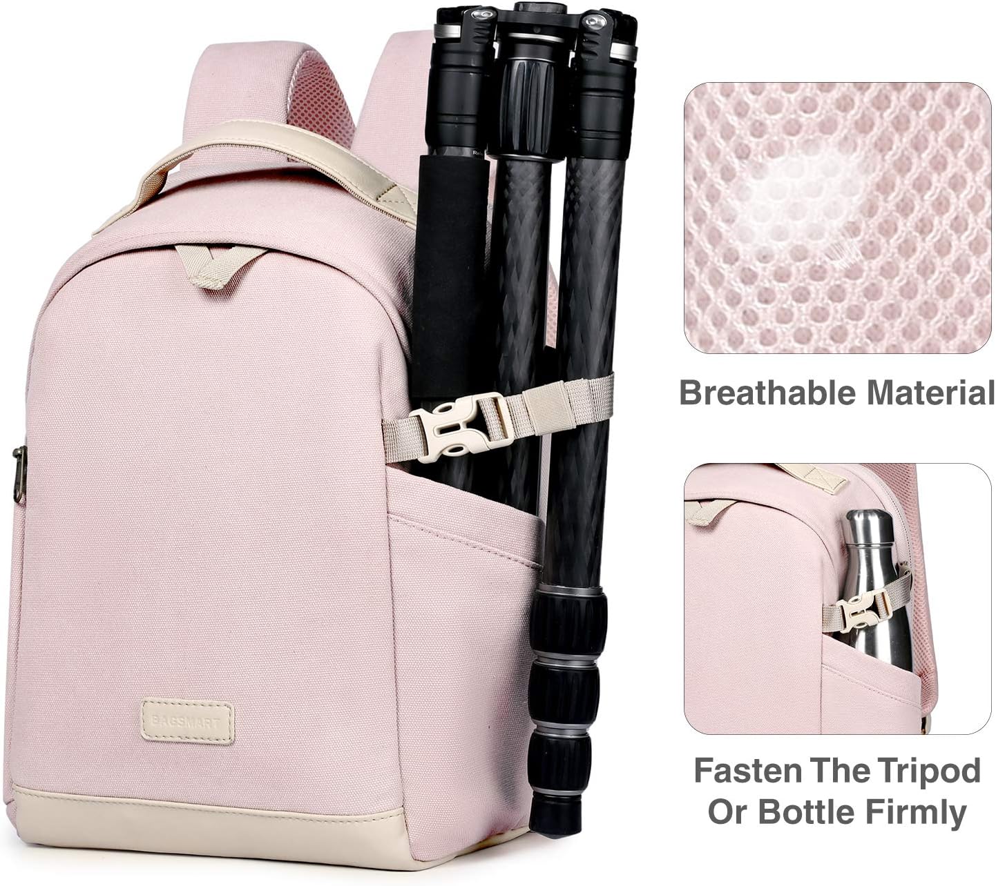BAGSMART Camera Backpack, DSLR SLR Canvas Camera Bag Fits 13.3 Inch Laptop Water Resistant with Rain Cover Tripod Holder,for Men Women,Canvas Pink