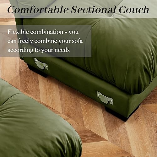 Miniatura 9 de Sofá modular de 130 pulgadas, sofás tapizados de terciopelo para sala de estar, sofá verde de 3 plazas con otomana móvil, sofá biplaza grande y