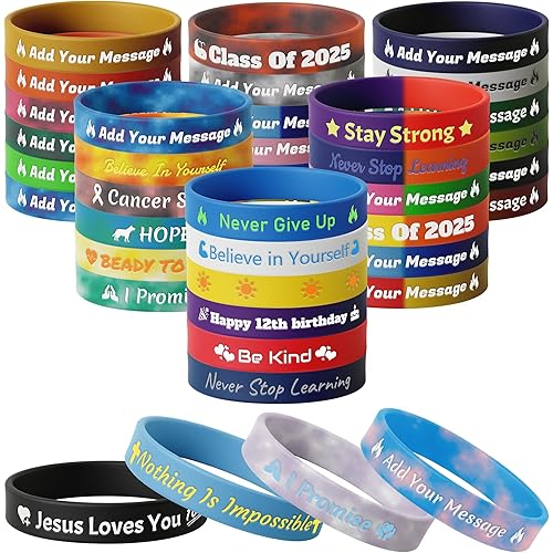 10-5000 Pcs Custom Rubber Bracelets Bulk - Personalized Silicone Wirstbands with Text/Logo - Customzied Silicone Wristbands for Events, Sports,Identification,Families, Memorials, Schools, Companies
