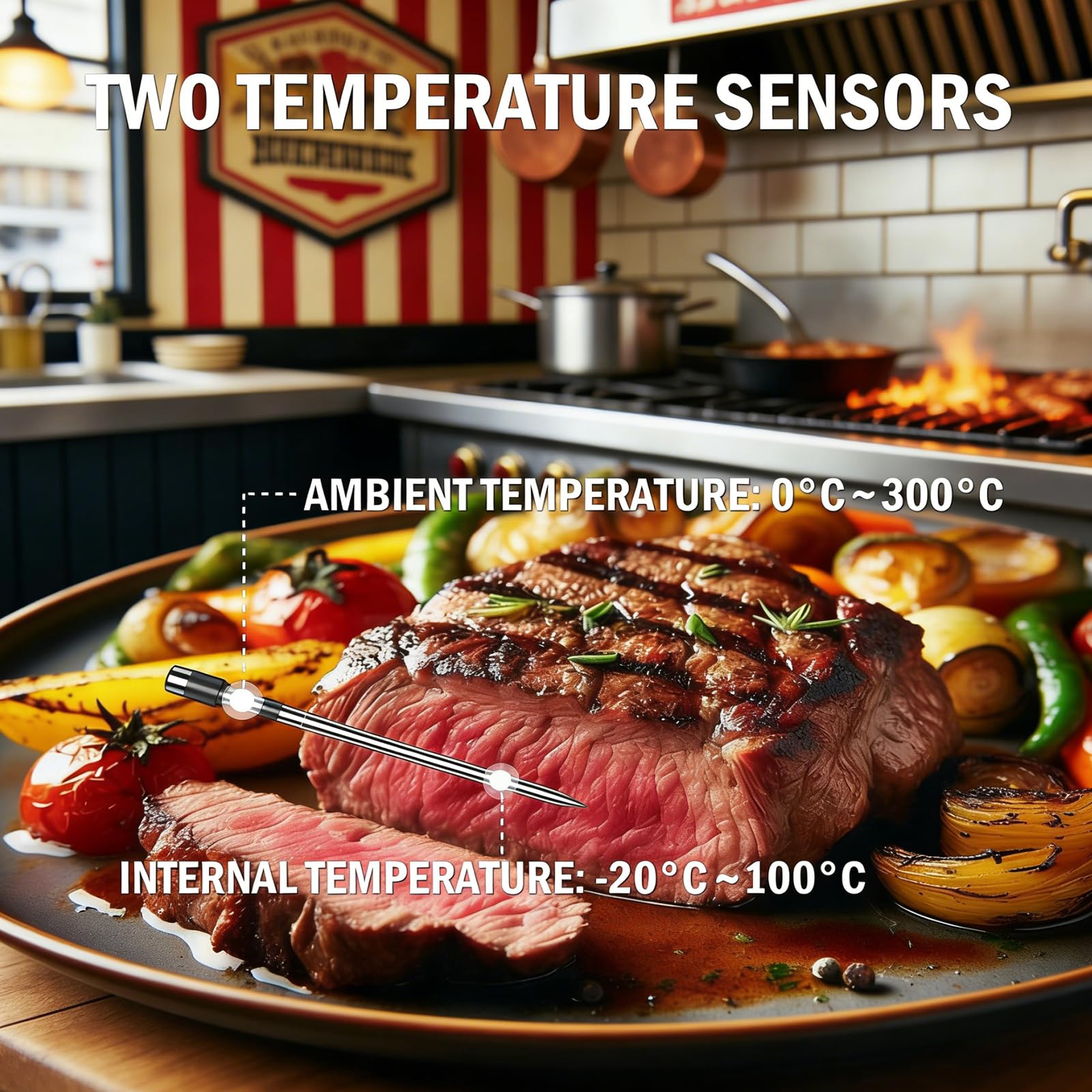 ANTELA Fleischthermometer Kabellos Bluetooth 5.3, 2 Packs | 200M Reichweite, LCD Anzeige, Alarmfunktion, Für Ofen, BBQ, Grill, Raucher, APP-Steuerung