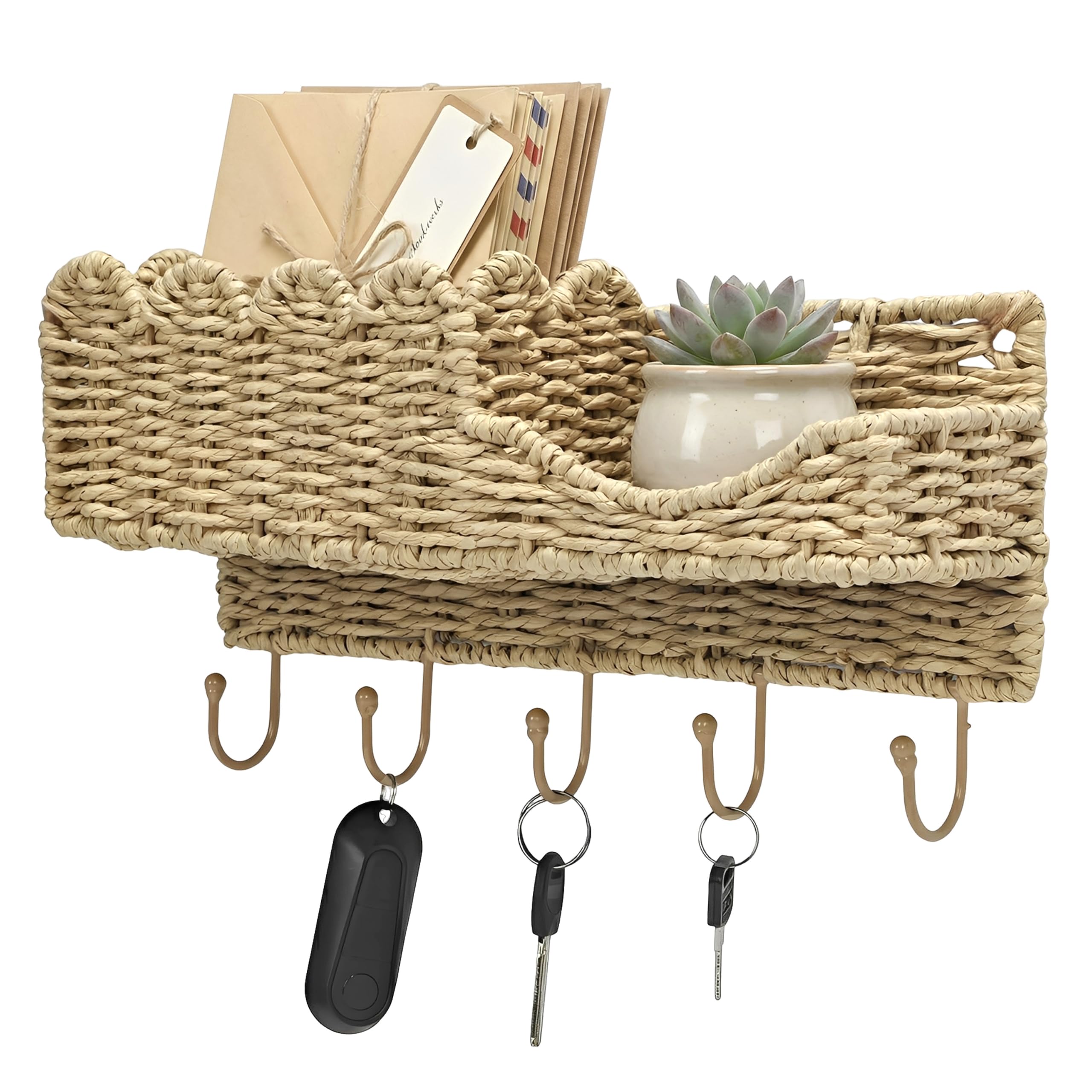 Portachiavi e organizer per posta in rattan intrecciato con 5