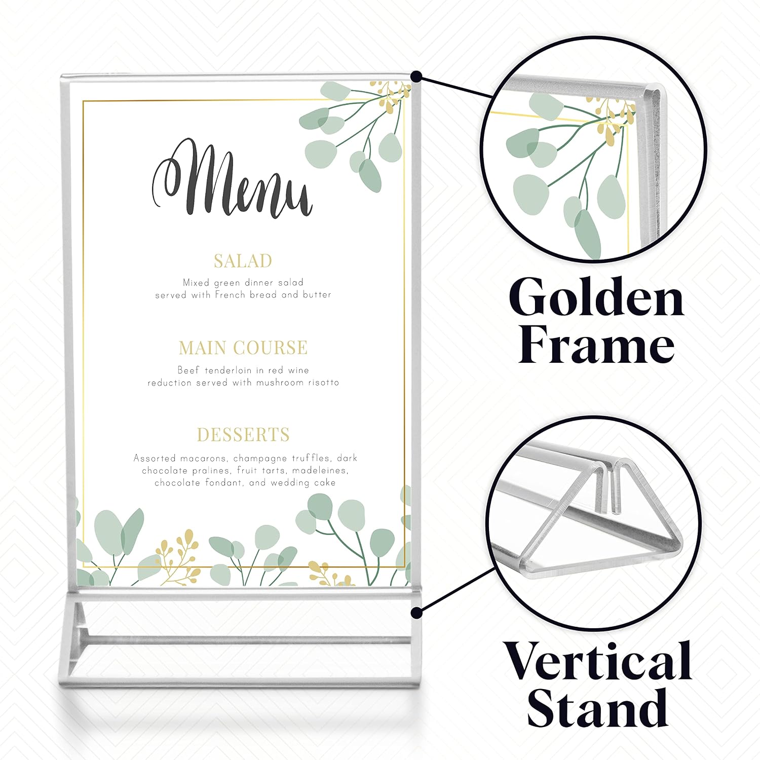 Super Star Quality Clear Acrylic 2 Sided Frames with 3MM Silver Borders and Vertical Stand (Pack of 6) | Ideal for Wedding Table Number, Double Sided Sign, Clear Photos, Menu Holders