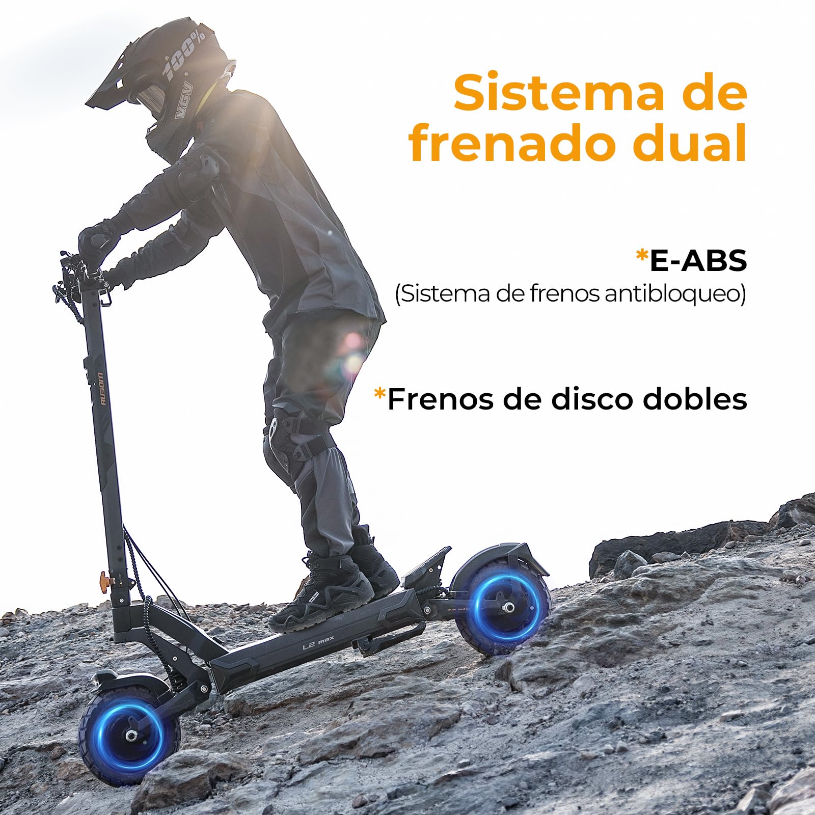 Patinete Eléctrico, Ausom L2 MAX Doble Motor, Autonomía 90KM, Ruedas 10x3.0 Todoterreno, Plegable Scooter Electrico