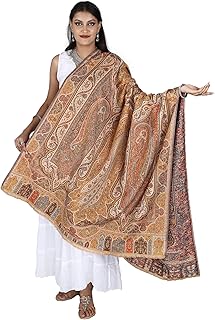 Exotic India Clay Woolen Jamawar Shawl With Woven Paisley And Flower Motif (Wildflower)