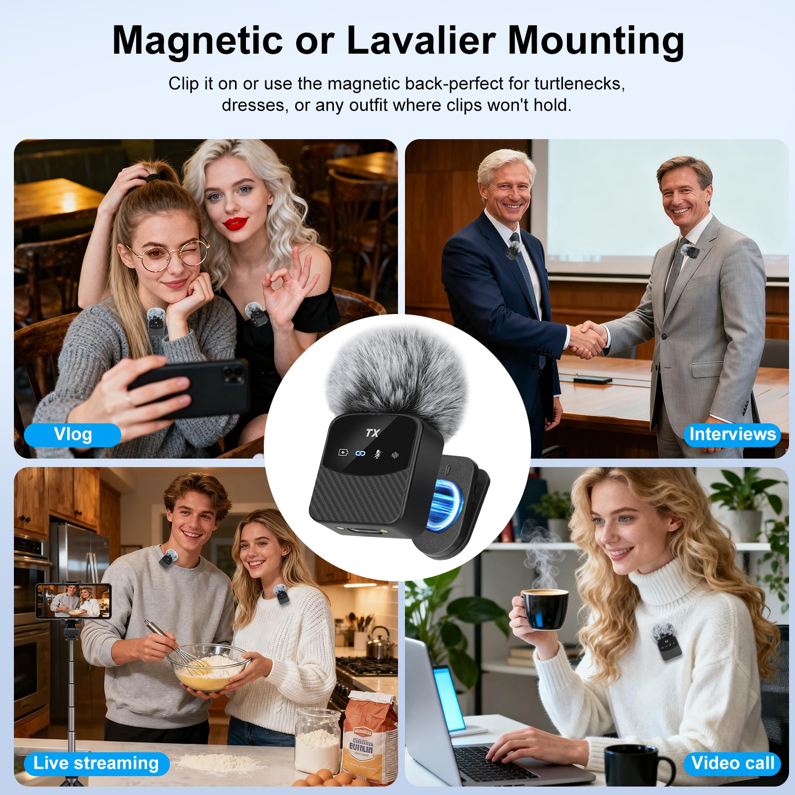 Mini Mic Lavalier Mikrofon für iPhone/iPad/Android,Mini Mikrofon Plug-Play Professionelles Rauschunterdrückung, 25h Nutzdauer,Lavalier Wireless Microphone für Videos, Vlog, YouTube, TikTok,Live-Stream