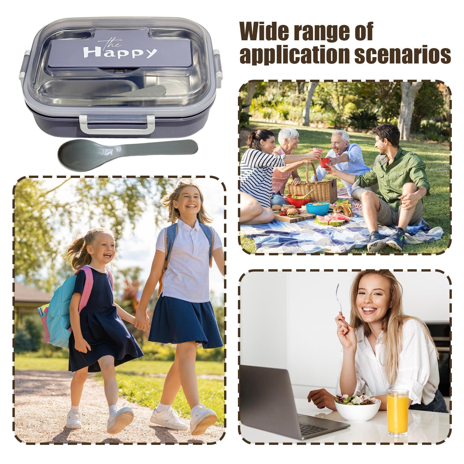 Boîte à lunch en acier inoxydable - Récipient étanche à 3 compartiments, Organisateur portable isolé pour le stockage des aliments, Boîte à lunch pour la préparation des repas pe Boîte à lunch en acier inoxydable - Récipient étanche à 3 compartiments, Organisateur portable isolé pour le stockage des aliments, Boîte à lunch pour la préparation des repas pe