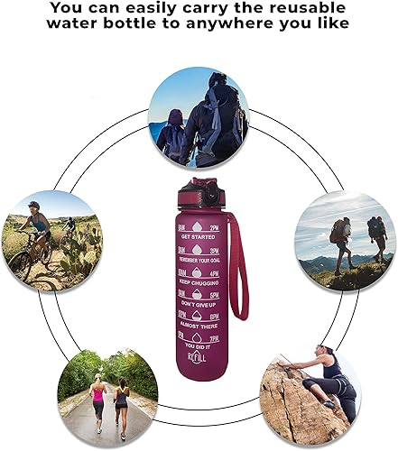 Miniatura 6 de Botella de agua inspiradora de 32 onzas con recordatorio hidratante, rastreador motivacional para deportes al aire libre, gimnasio, yoga,