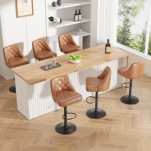 Miniatura 37 de Juego de 2 taburetes de bar, taburete de bar ajustable de altura de mostrador con respaldo, sillas de bar tapizadas de piel sintética, taburetes de