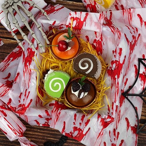 Miniatura 5 de 100 hojas de papel de seda con patrón de manchas de sangre de terror de 20 x 14 pulgadas para bolsas de regalo, papel de seda de Halloween para