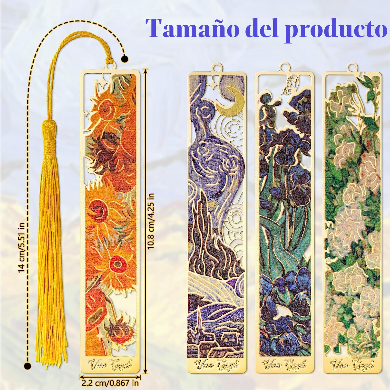 Marcapáginas de Metal con Borla Van Gogh 4 Piezas para Amantes del Libro