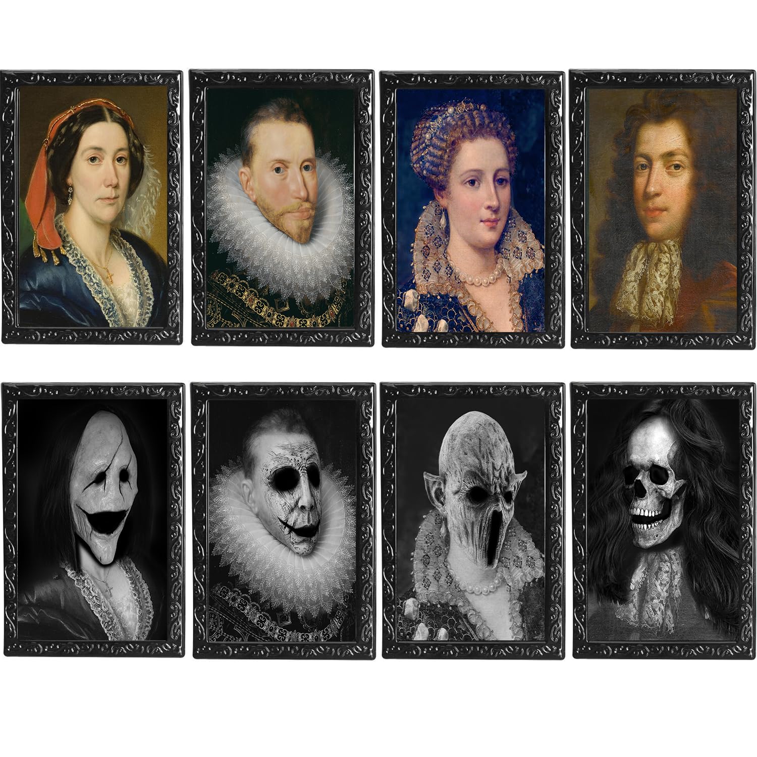 4Pack 10.2x14.5 Halloween Decorations 3D Changing Face Expression Moving Portrait Picture Frames for Horror Party Decors Castle House Home Decoration(StyleC)