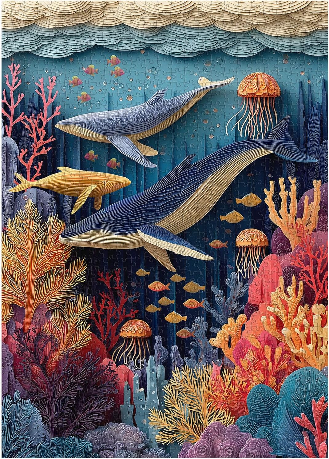PICKFORU Whale Puzzles for Adults 1000 Pieces, Colorful Ocean Coral Jigsaw Puzzles, Sea Fish Theme as Home Decor