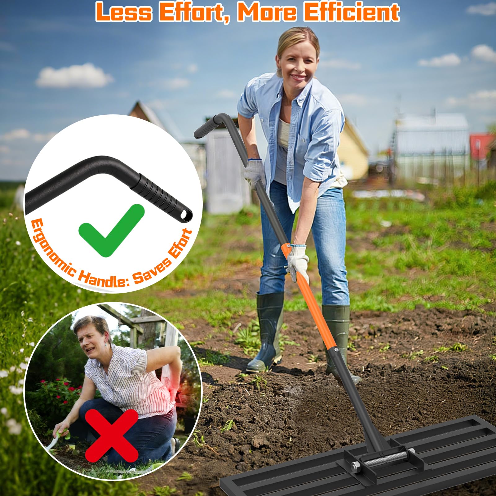 COZEER Rastrello di livellamento 76,2 x 25,4 cm, strumento livellatore con manico regolabile da 198,1 cm | Resistente e robusto, antiruggine, per giardino, campo da golf, fattoria e pascolo