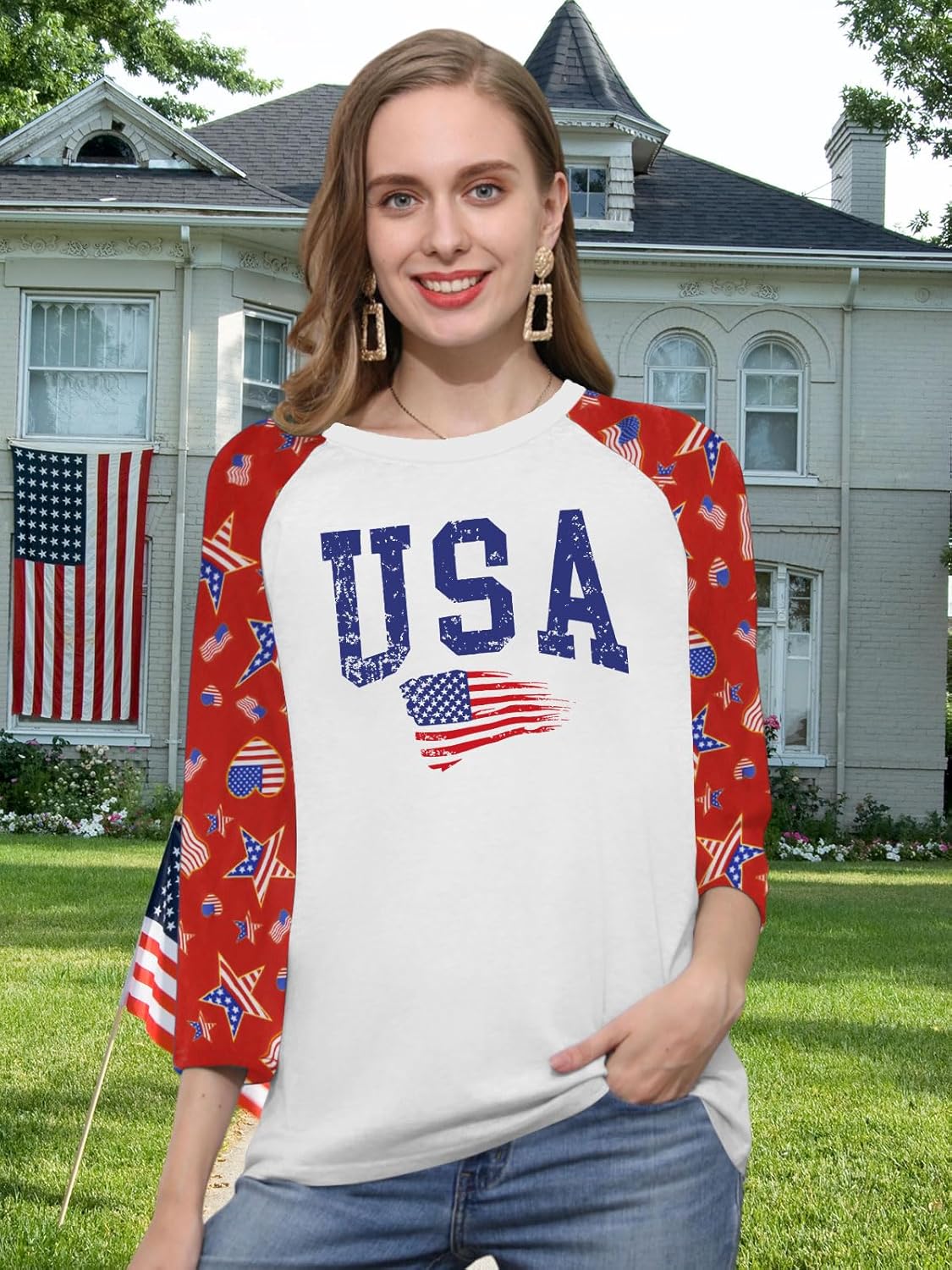American Flag Shirts for Women Patriotic Tshirts 4th of July Shirt Girls USA Outfits Stars Stripes Tee Tops - Image 4