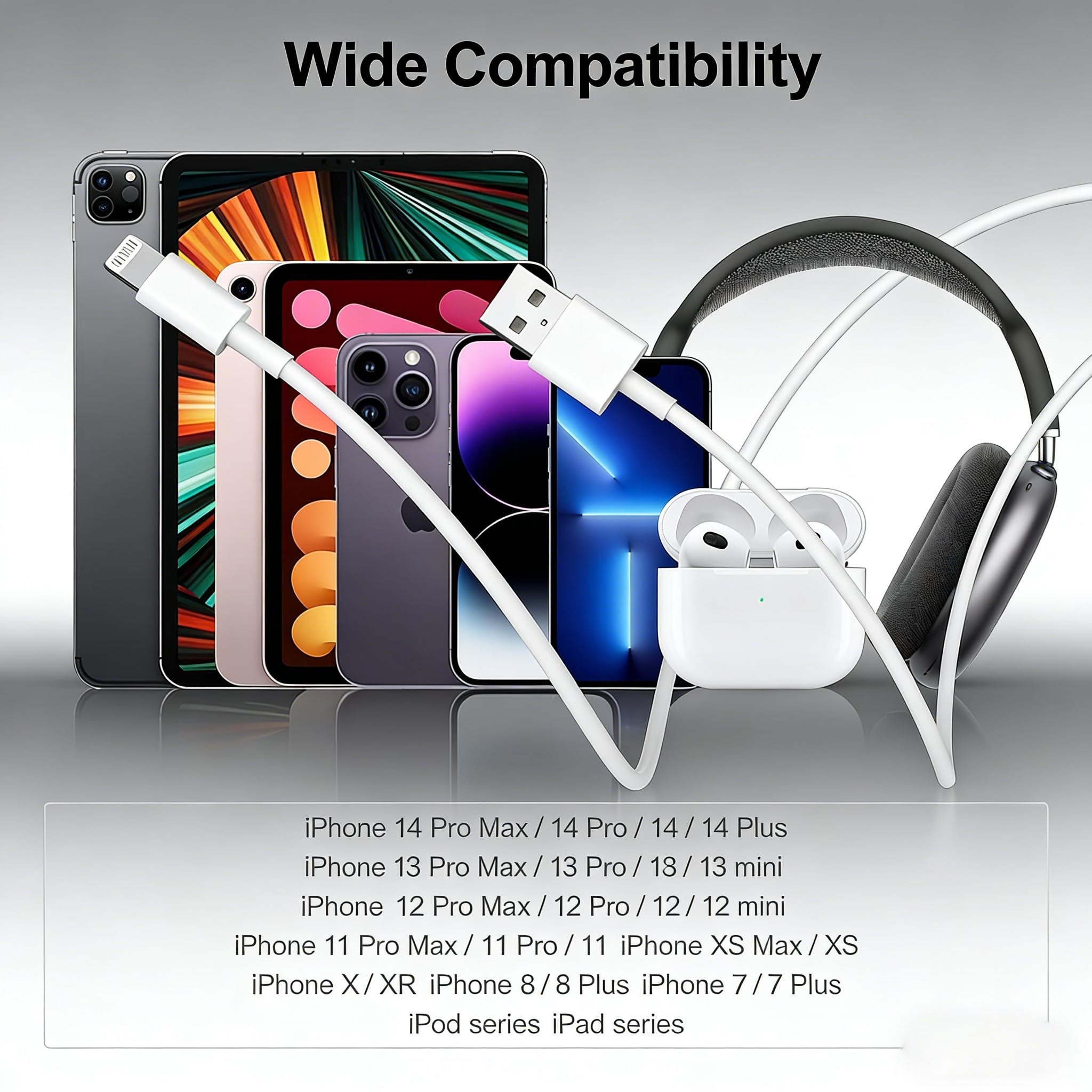 iPhone Charger Cable 1M 2Pack[Apple MFi Certified], USB to Lightning Cable iphone Fast Charger cable for iPhone 14 13 12 11 Pro Max XS XR X SE 8 7 6 5 iPad iPod, Fast Charge iphone Charging Lead Wire — view 6