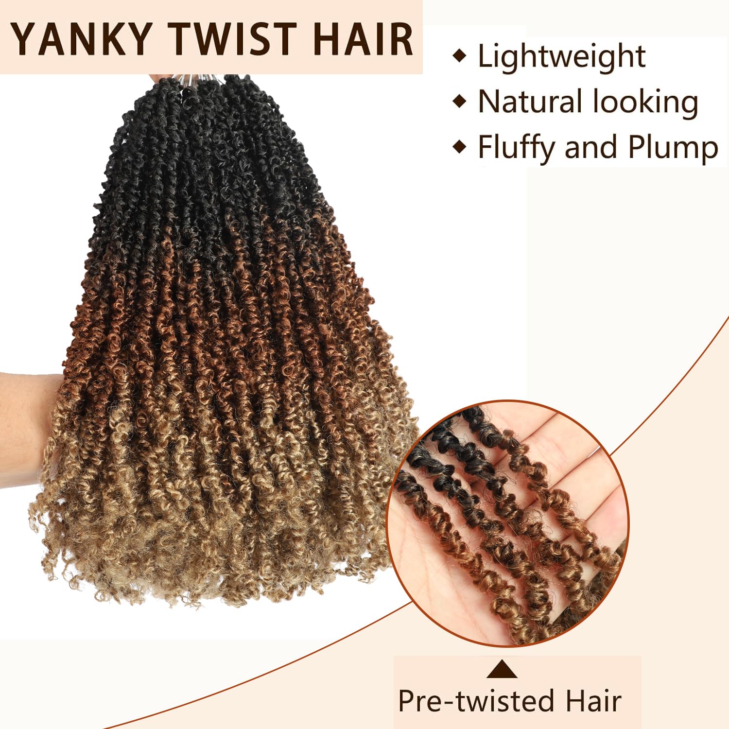 10 Packs Yanky Twist Crochet Hair 16 Inch Pre-twisted Natural Black Kinky Mini Spring Small Curly Senegalese Twist Braids Yankee (OT30/27(3 Tones Ombre Brown) - Image 4