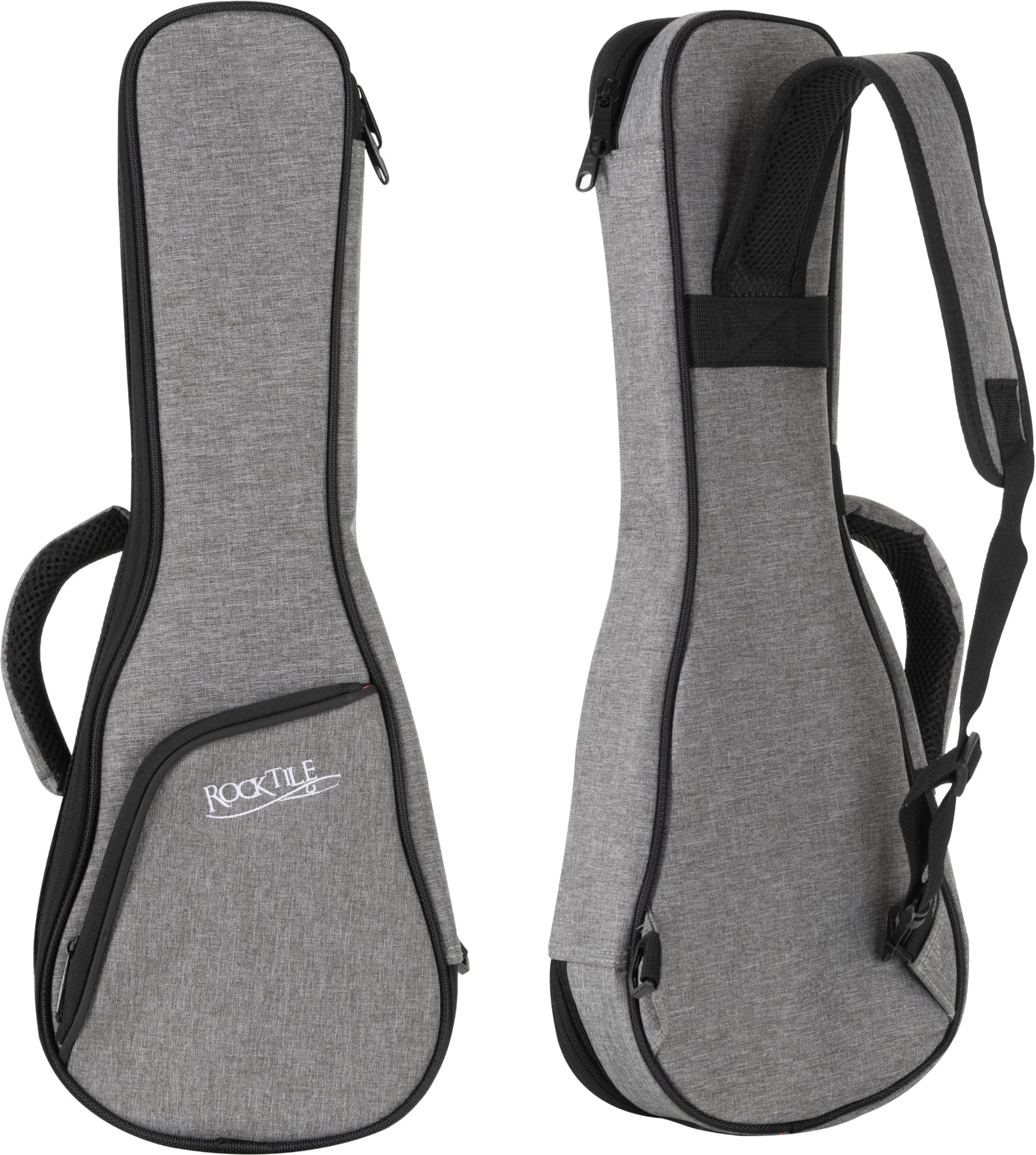ROCKTILE Bolsa Ukelele Soprano - Funda de Transporte Impermeable et Resistente al desgarro Acolchada para ukeleles - Bolsillo Exterior Acolchado para Accesorios - Bandolera Ajustable - Gris