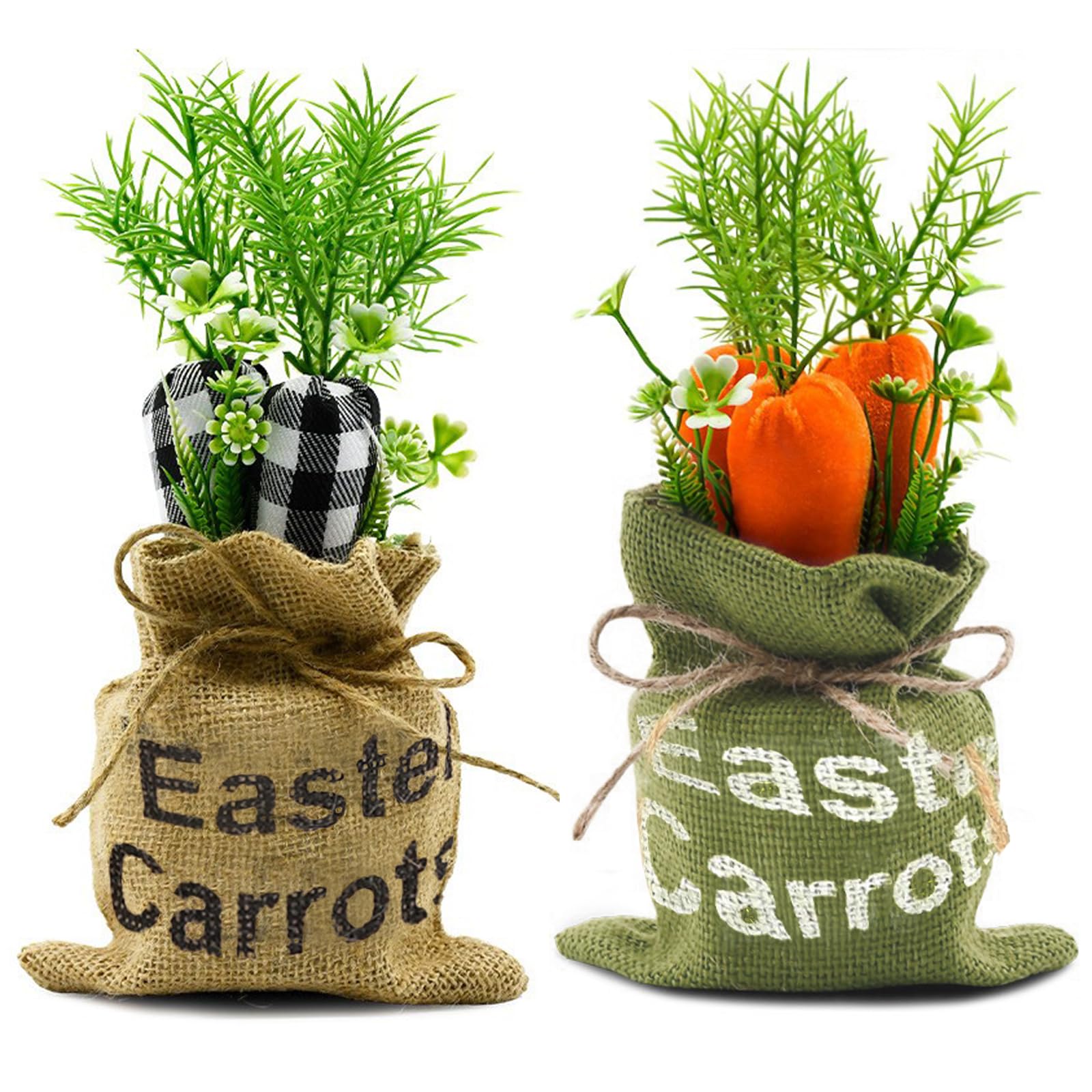 Carottes décoratives de Pâques avec herbe artificielle et sac pour maison