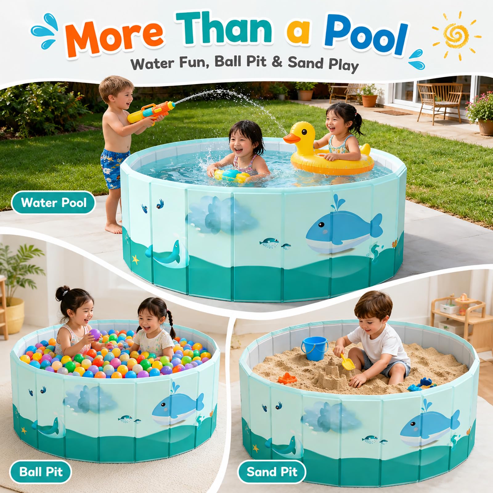 Piscine Pliable Enfant, Pataugeoire Ronde Non Gonflable