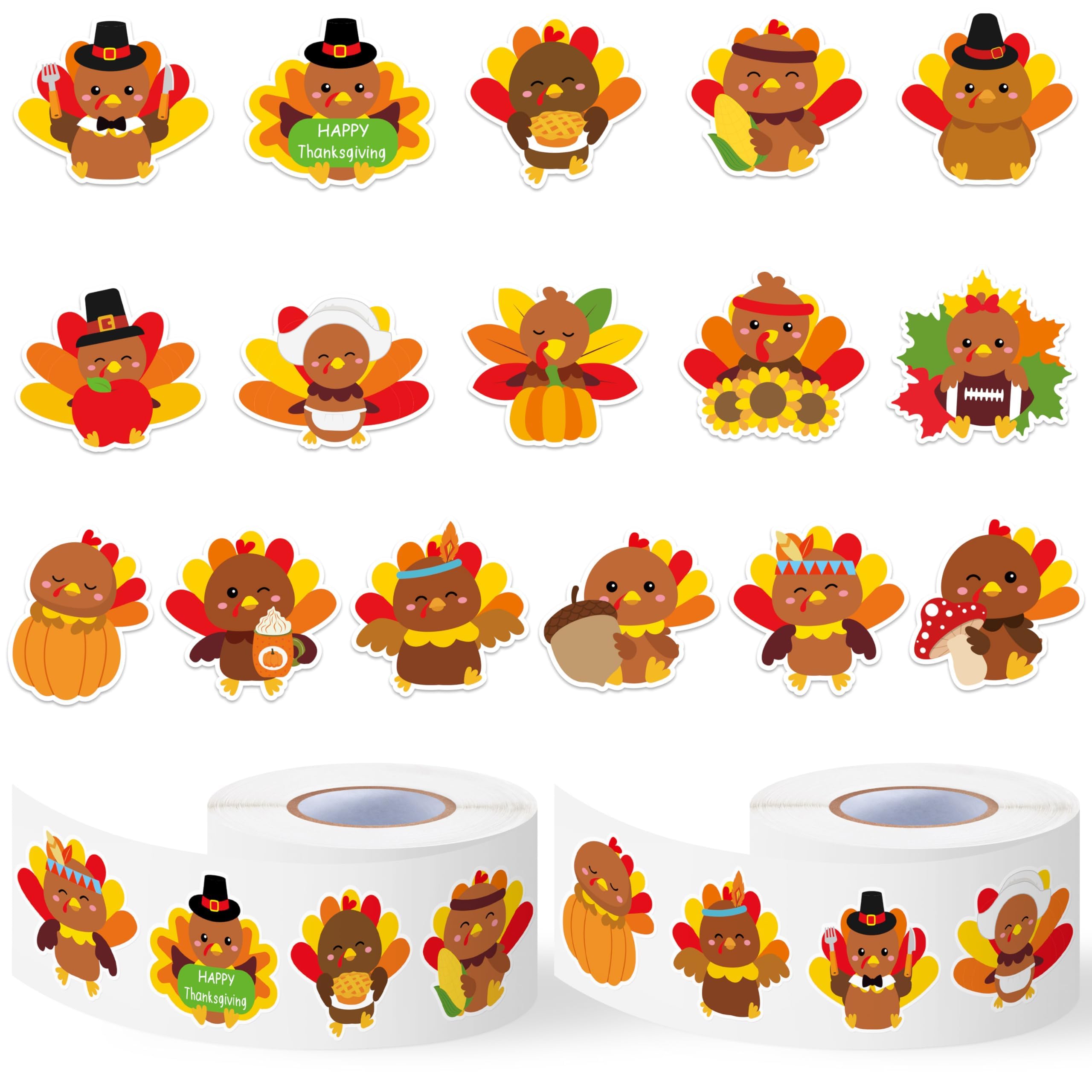 Pattern Sticker Turkey Snapklik.com : Haooryx Thanksgiving Turkey Sticker Roll - 1000Pcs
