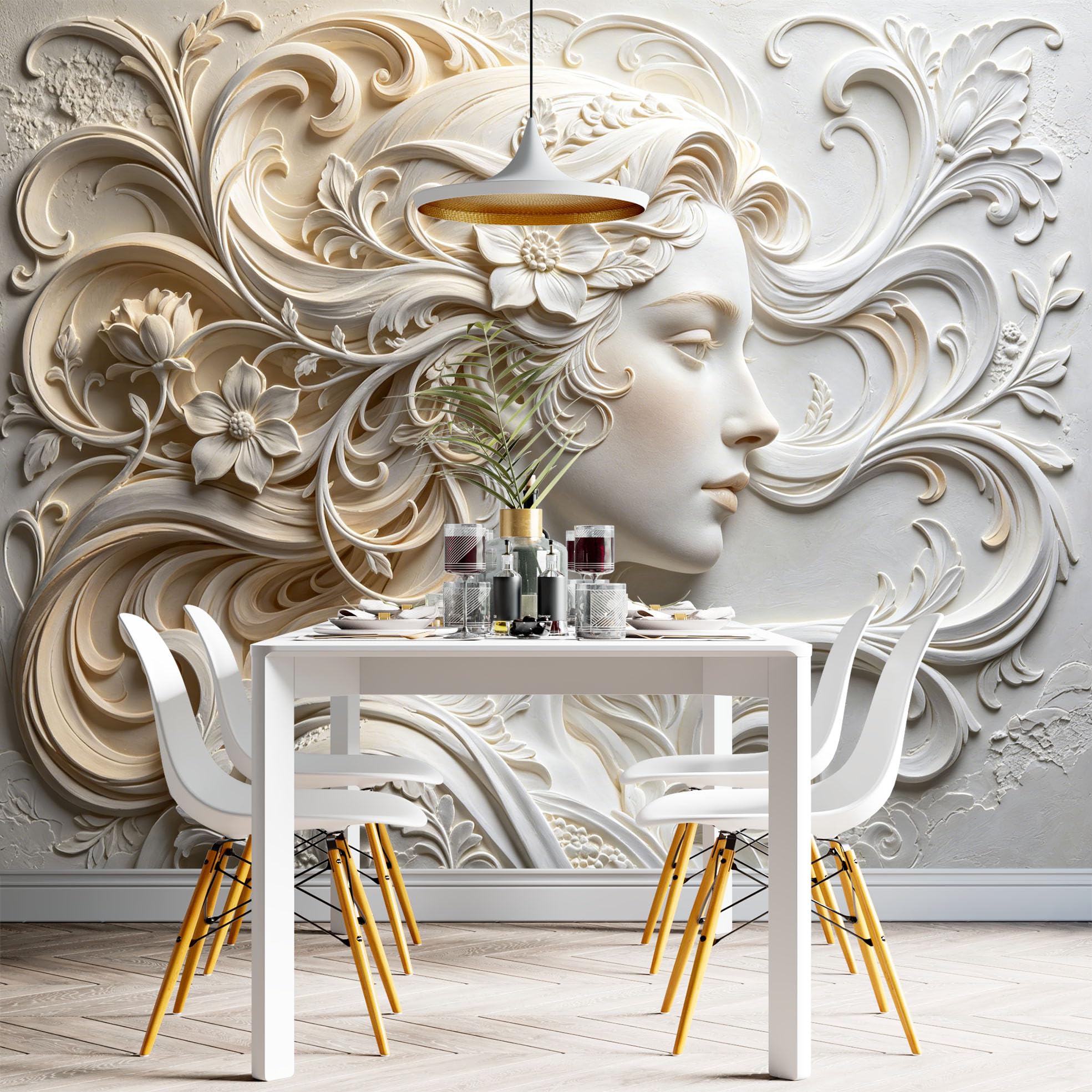 Papel Pintado Con Relieve 3D Mujer Elegante Papel Pintado Autoadhesivo Pared 260Cmx420Cm(Hxw) De Arte Moderno, No Tejido, Impermeable, Removible, Autoadhesivo, Para Dormitorio Y Sala De Estar,