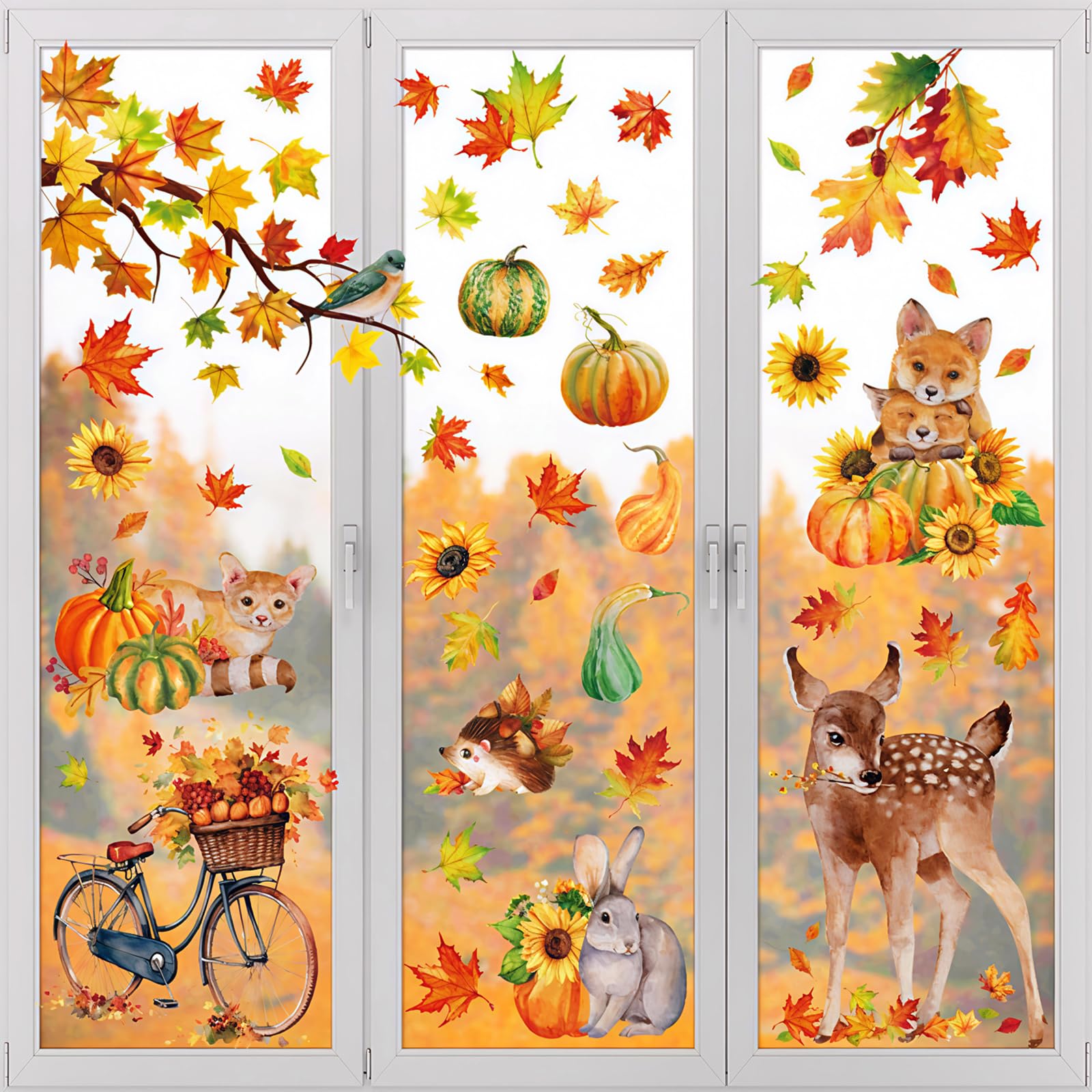 9 Feuilles Fête Des Moissons Pour Fenêtre, Alluring Sticker Pour Fenêtre D' Automne, Décoratif D'automne Décalques Pour La Fête Du Bureau à Domicile De Cuisine 20cm X 30cm