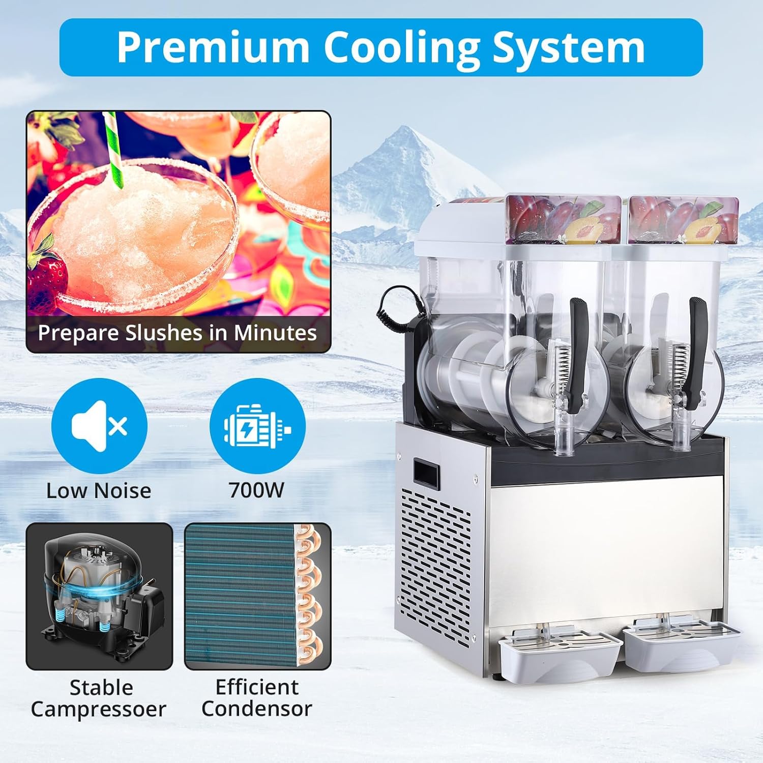 Commercial Slushy Machine Frozen Drink Machine, Double Tank 15l 700w Stainless Steel, Margarita Wine Slush Smoothies Maker for Restaurant Bar Party