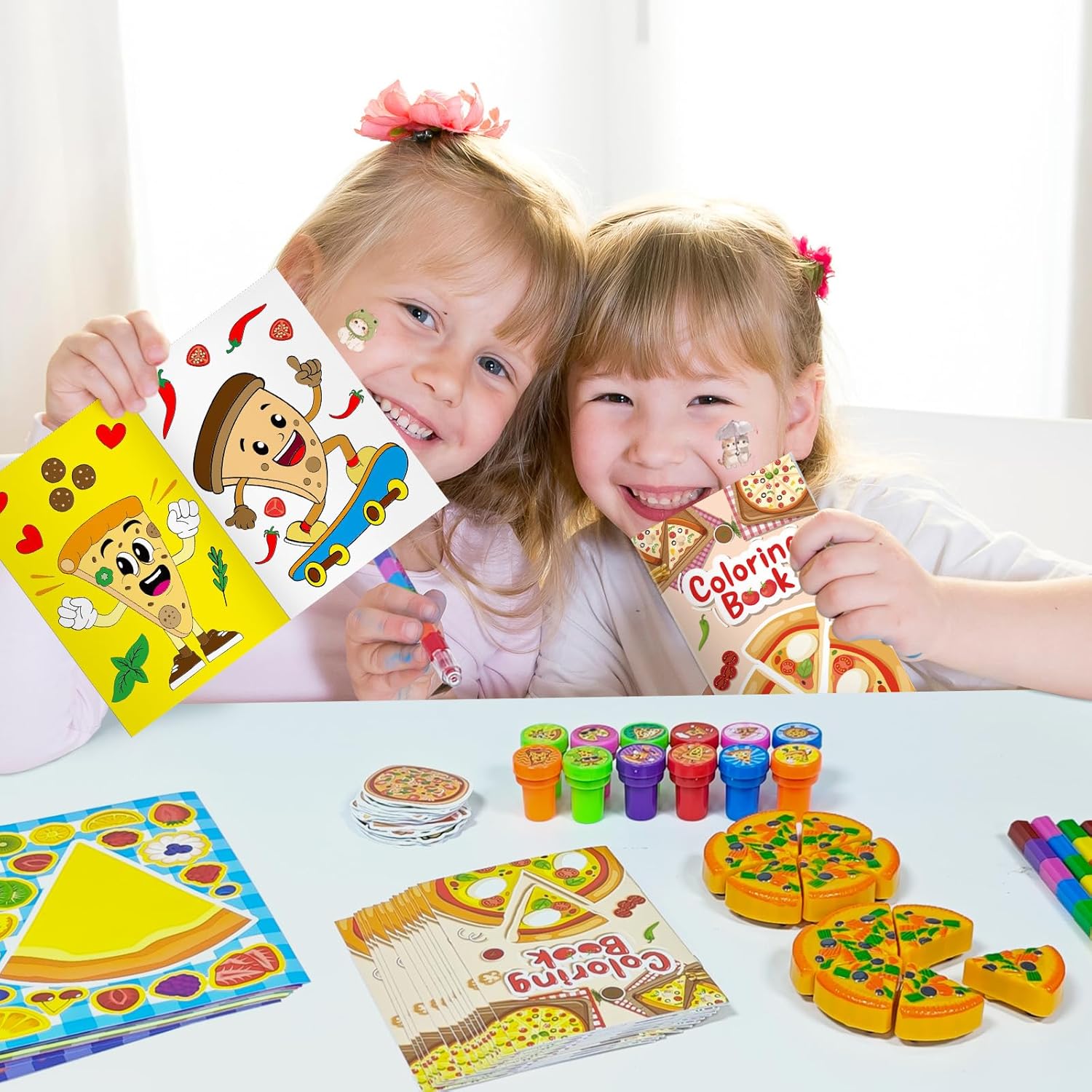 Cinrobiye 72 Pcs Pizza Party Coloring Book Party Favors Set Pizza Gifts Food Theme Party Decorations Supplies for BBQ Goodie Bag Fillers Birthday Party Favor School Classroom Activity Game Prizes